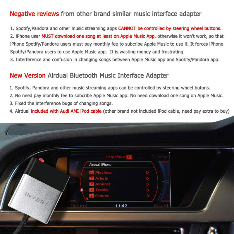 Bluetooh streaming adapter voor Audi AMI aansluiting, o.a. Spotify, Deezer, Pandora Bluetooh streaming adapter voor Audi AMI aansluiting, o.a. Spotify, Deezer, Pandora