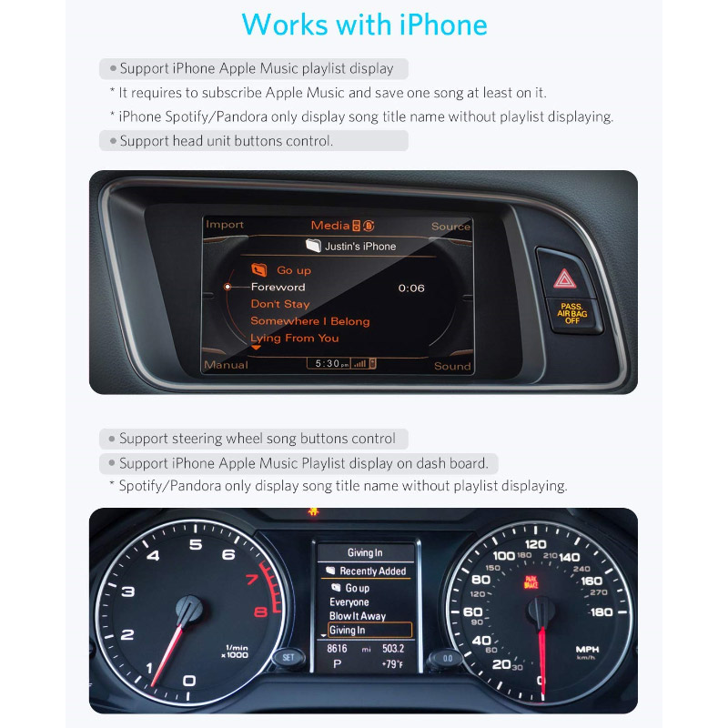 Bluetooh streaming adapter voor Audi AMI aansluiting, o.a. Spotify, Deezer, Pandora Bluetooh streaming adapter voor Audi AMI aansluiting, o.a. Spotify, Deezer, Pandora