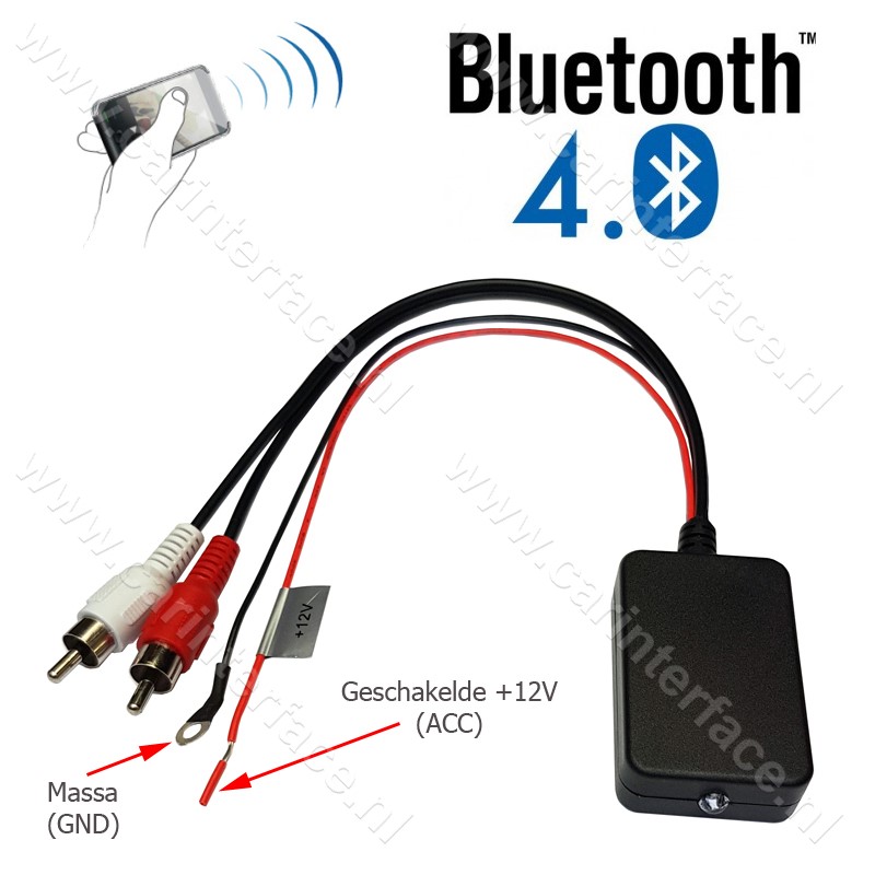 Bluetooth naar 2x male RCA AUX-ingang van een autoradio, LED status indicator Bluetooth naar 2x male RCA AUX-ingang van een autoradio, LED status indicator