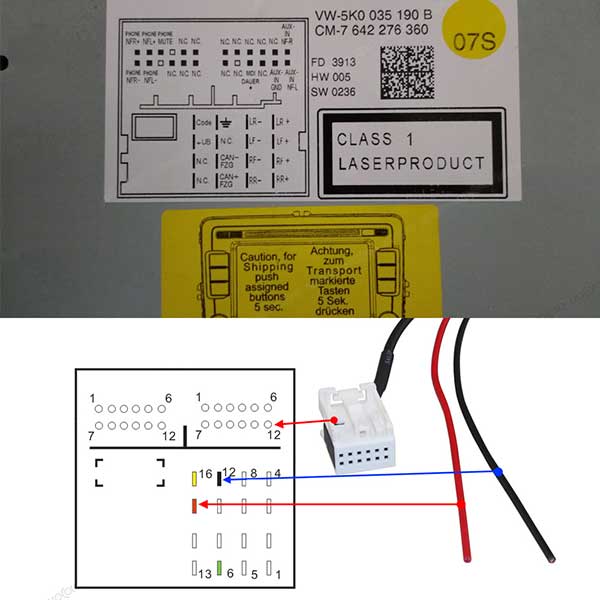 12-pin Bluetooth adapter voor o.a. MFD3, RCD 210, RCD 310, RCD 510, RNS 310, RNS 510, RNS-E en SE250 12-pin Bluetooth adapter voor o.a. MFD3, RCD 210, RCD 310, RCD 510, RNS 310, RNS 510, RNS-E en SE250