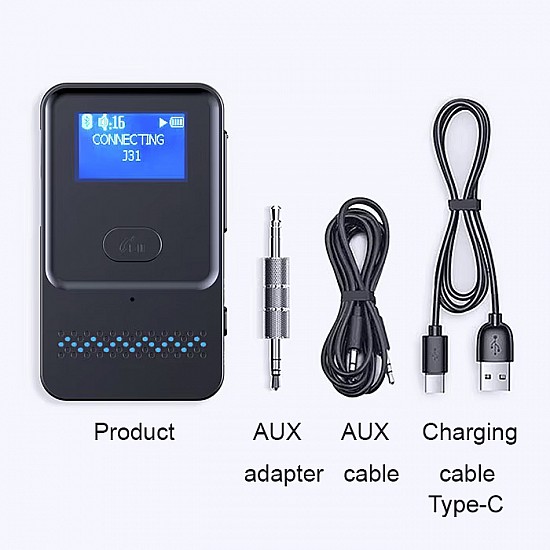 Bluetooth to AUX interface adapter for wireless music streaming and hands-free calling