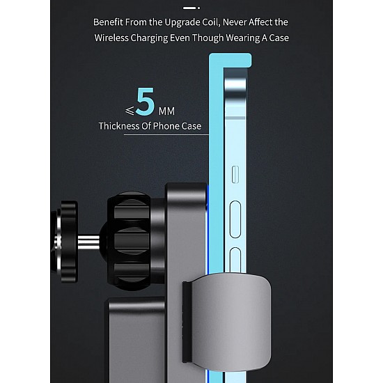 Soporte universal para teléfono móvil para rejilla de ventilación del coche con cargador inalámbrico Qi de 15 W