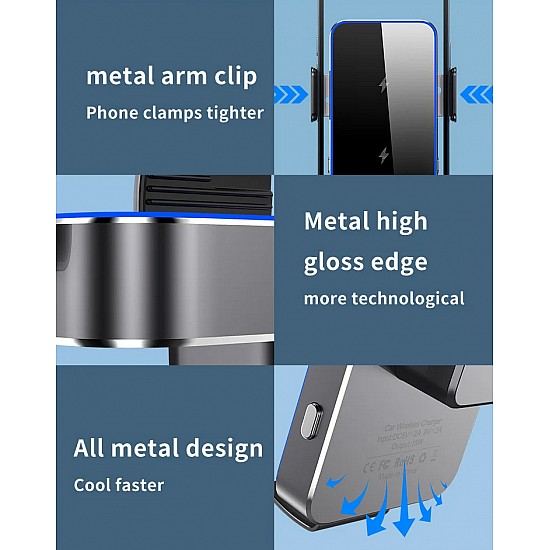 Soporte universal para teléfono móvil para rejilla de ventilación del coche con cargador inalámbrico Qi de 15 W