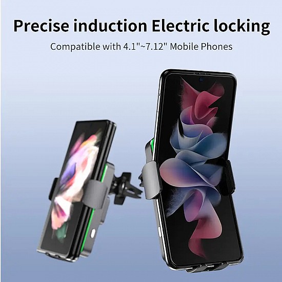 Soporte universal para teléfono móvil para rejilla de ventilación del coche con cargador inalámbrico Qi de 15 W
