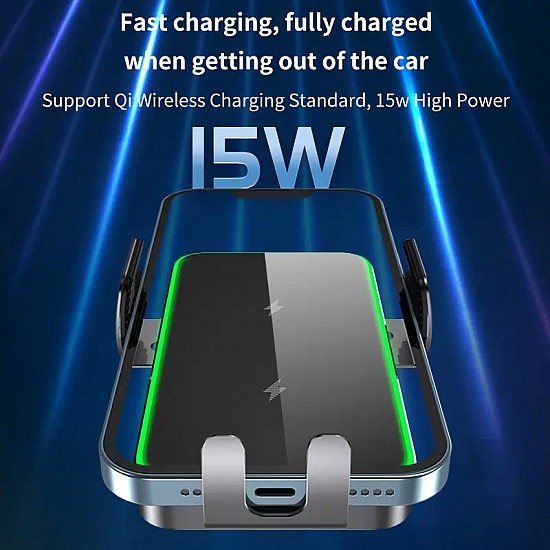 Soporte universal para teléfono móvil para rejilla de ventilación del coche con cargador inalámbrico Qi de 15 W