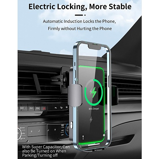 Soporte universal para teléfono móvil para rejilla de ventilación del coche con cargador inalámbrico Qi de 15 W