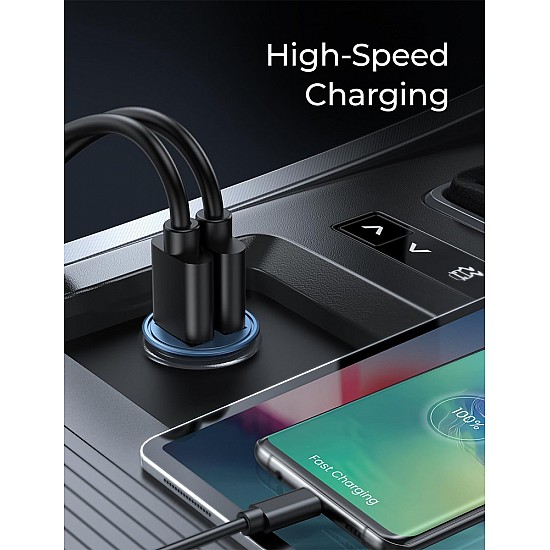 Cargador de coche para encendedor de cigarrillos AINOPE USB-C + USB-A, 12V, QC3.0 & PD3.0, 67,5W, negro