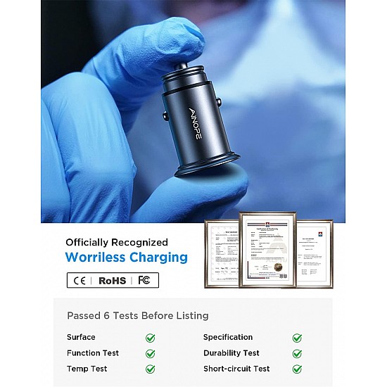 Cargador de coche para encendedor de cigarrillos AINOPE USB-C + USB-A, 12V, QC3.0 & PD3.0, 67,5W, negro