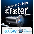 Cargador de coche para encendedor de cigarrillos AINOPE USB-C + USB-A, 12V, QC3.0 & PD3.0, 67,5W, negro