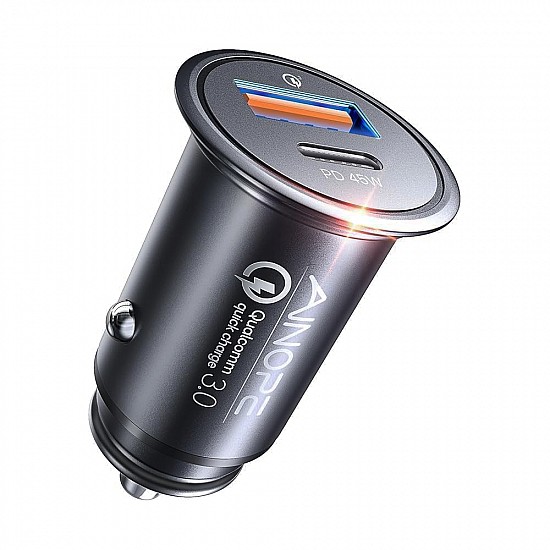 Cargador de coche para encendedor de cigarrillos AINOPE USB-C + USB-A, 12V, QC3.0 & PD3.0, 67,5W, negro