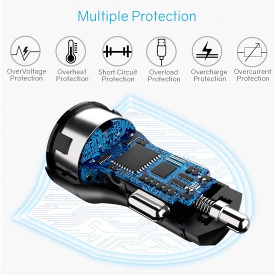 Dual USB autolader met 3.0 QC (quick charge van Qualcomm), 5.4A, 30W, zwart Dual USB autolader met 3.0 QC (quick charge van Qualcomm), 5.4A, 30W, zwart
