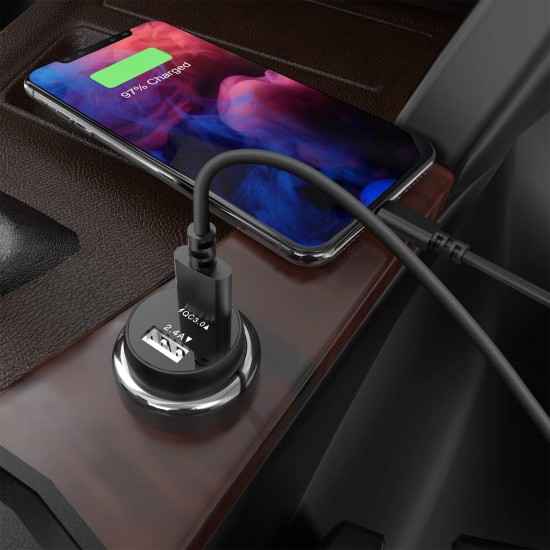Dual USB autolader met 3.0 QC (quick charge van Qualcomm), 5.4A, 30W, zwart Dual USB autolader met 3.0 QC (quick charge van Qualcomm), 5.4A, 30W, zwart