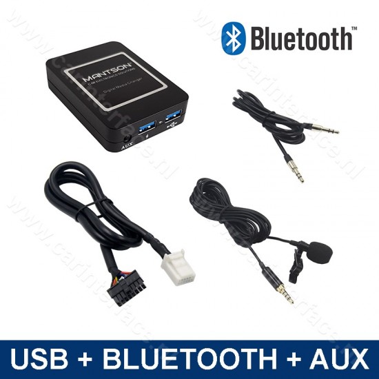 Bluetooth streamen + handsfree carkit + USB + AUX interface / adapter voor 6+6 pin Toyota autoradio's Bluetooth streamen + handsfree carkit + USB + AUX interface / adapter voor 6+6 pin Toyota autoradio's