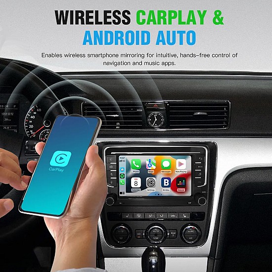 Autorradio inalámbrico Carplay / Android Auto, HD de 7", 2 DIN para Volkswagen Polo, Golf, Passat, Seat, Skoda con DAB+
