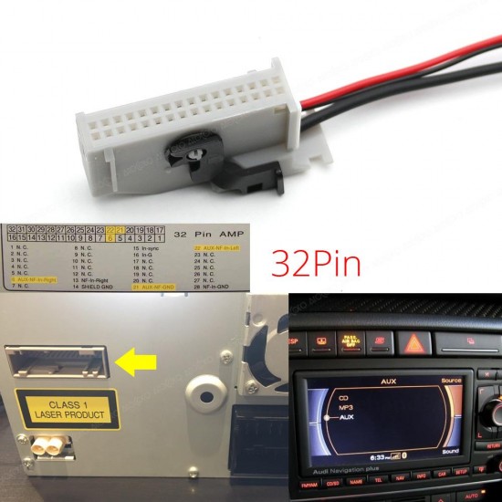 Bluetooth naar AUX streaming adapter met handsfree carkit voor Audi RNS-E Navigation Plus, 32-pin