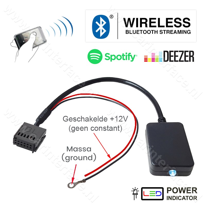 Factuur ontsnapping uit de gevangenis Carry Bluetooth streaming adapter voor o.a. Ford 5000 C, 6000 CD, 6006 CDC  radio's, Mondeo, Focus, C-Max, Fiesta, Galaxy, Transit
