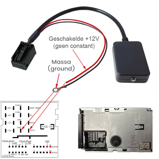 Bluetooth streaming + hands-free car kit interface / adapter for Ford 6000CD radios with AUX, Focus, C-Max, Mondeo, S-Max, Transit, Fiesta, Fusion