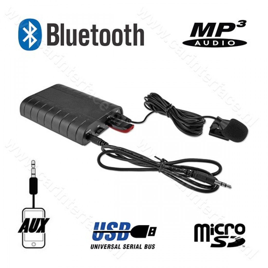 Mr12volt Bluetooth, USB, SD, AUX interface adapter voor Volvo C30, C70