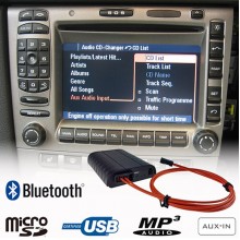 Bluetooth, MP3 USB / MicroSD, AUX input, interface adapter for PCM 2, PCM 2.1, CDR23, CDR24 Porsche radios