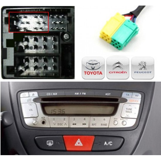 Yatour AUX input, Bluetooth interface / audio adapter for factory Toyota Aygo, Citroën C1 and Peugeot 107 car radios (YT-BTA-TOY3)