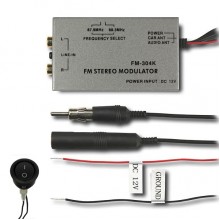 AUX IN via the universal wired FM modulator / transmitter over the antenna cable for various car radios