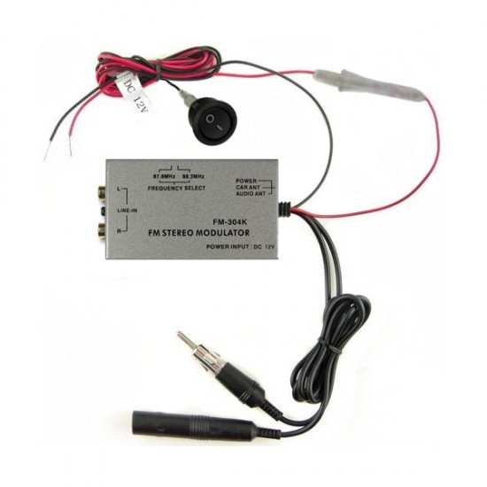 AUX IN via the universal wired FM modulator / transmitter over the antenna cable for various car radios