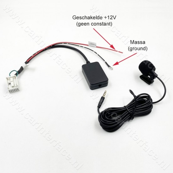 Bluetooth to AUX, streaming + hands-free car kit interface / adapter for Citroen and Peugeot car radio (12-pin)