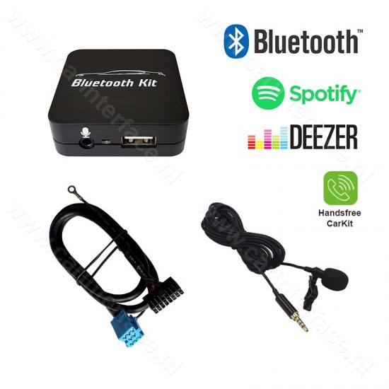 Bluetooth streaming + hands-free car kit interface / audio adapter for SEAT car radios (8-pin)