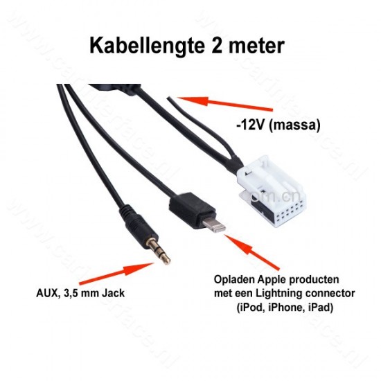 12-pin AUX adapter with Lightning charging cable, for MFD3, RCD 210, RCD 310, RCD 510, RNS 310, RNS 510 and RNS-E