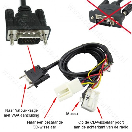 VW12D Y-kabel voor het combineren van 12-pin Yatour met een externe CD-wisselaar