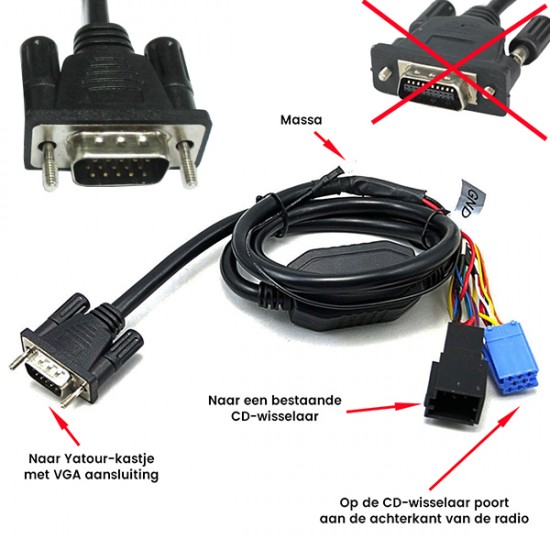 VW8D Y-kabel voor het combineren van 8-pin Yatour met een externe CD-wisselaar