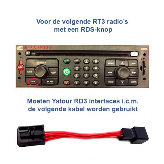 RD3 naar RD4 adapter voor RT3 VAN-BUS radio's met een RDS-knop