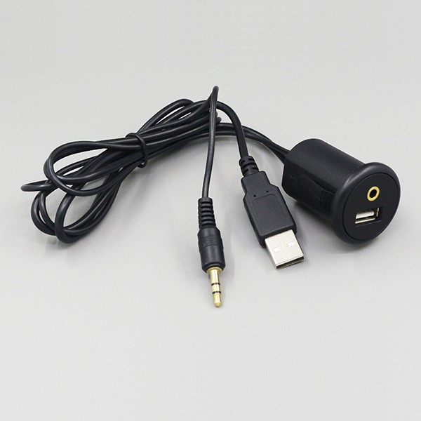 Dom Mobiliseren jogger USB en AUX inbouw connector met 2 meter kabel