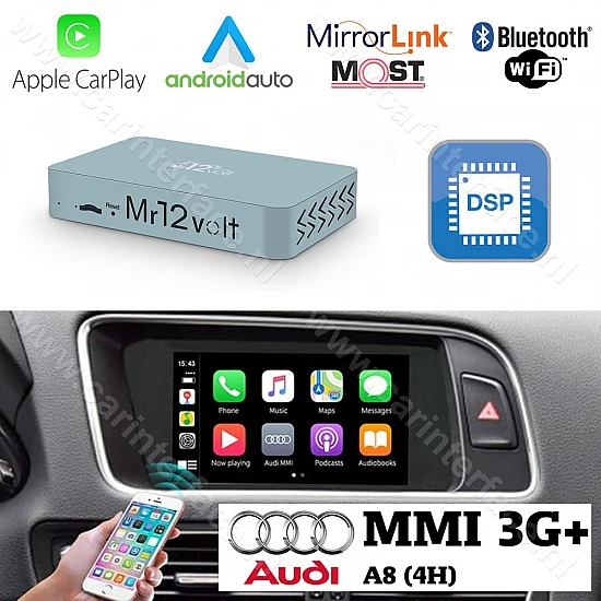 CarPlay & Android Auto / Mirrorlink DSP Interface voor Audi Audi A8 (4H) 2010+ met MMI 3G en 3G+ (MOST) CarPlay & Android Auto / Mirrorlink DSP Interface voor Audi Audi A8 (4H) 2010+ met MMI 3G en 3G+ (MOST)