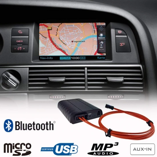 Bluetooth + USB + SD + AUX IN interface / adapter for Audi with MMI 2G High / Basic (MOST) Bluetooth + USB + SD + AUX IN interface / adapter for Audi with MMI 2G High / Basic (MOST)