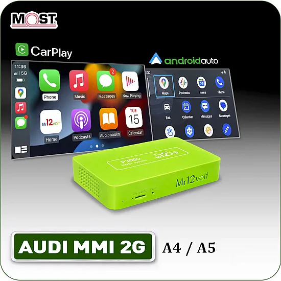 Mr12volt Interfaz Audi CarPlay / Android Auto / Mirrorlink para Audi A4 (8K) y A5 (8T) con MMI 2G High (MOST)