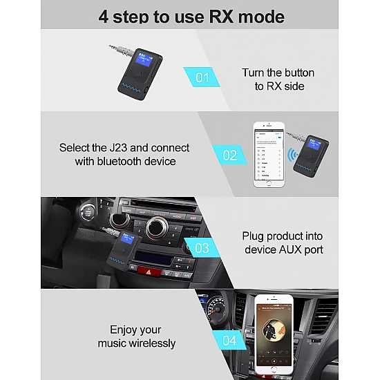 Bluetooth naar AUX zender/ontvanger voor draadloos muziek streamen en handsfree bellen Bluetooth naar AUX zender/ontvanger voor draadloos muziek streamen en handsfree bellen