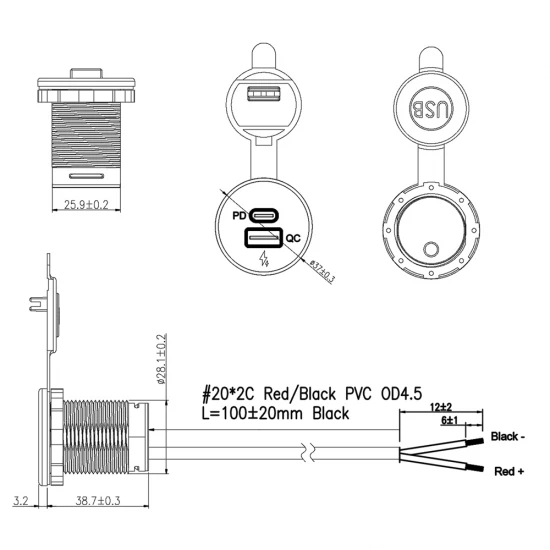 USB-A en USB-C inbouw lader, stekkerdoos, Quick Charge 3.0 60W USB-A en USB-C inbouw lader, stekkerdoos, Quick Charge 3.0 60W