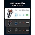 AINOPE dual USB autolader met QC3.0 (quick charge van Qualcomm), 45W, zwart AINOPE dual USB autolader met QC3.0 (quick charge van Qualcomm), 45W, zwart