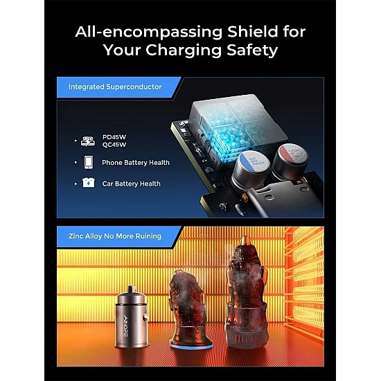 AINOPE USB-C + USB-A car charger, 12V, QC3.0 & PD3.0, 90W, black