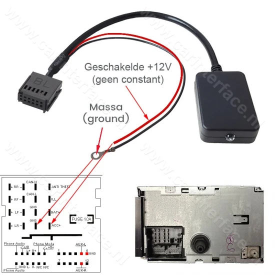 Bluetooth streaming adapter voor o.a. Ford 5000 C, 6000 CD, 6006 CDC radio's, Mondeo, Focus, C-Max, Fiesta, Galaxy, Transit Bluetooth streaming adapter voor o.a. Ford 5000 C, 6000 CD, 6006 CDC radio's, Mondeo, Focus, C-Max, Fiesta, Galaxy, Transit