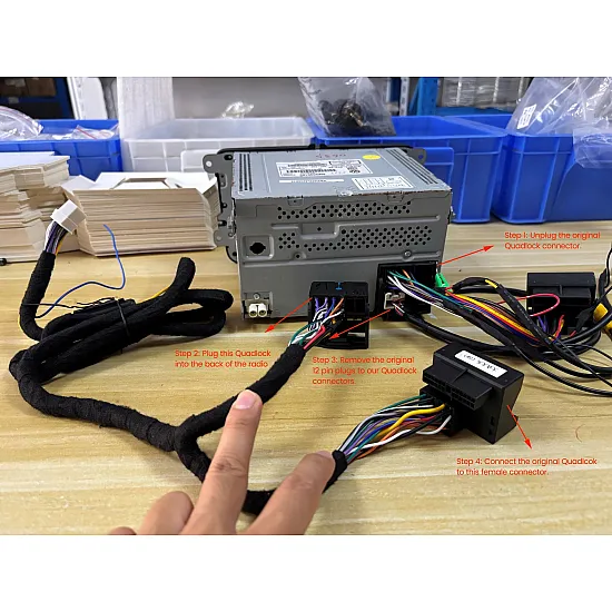 Bluetooth, MP3 USB interface adapter for car stereos with Quadlock connectors