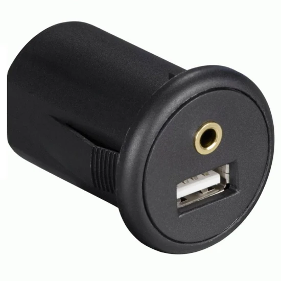 USB en AUX inbouw stekkerdoos met 2 meter verlengkabel USB en AUX inbouw stekkerdoos met 2 meter verlengkabel