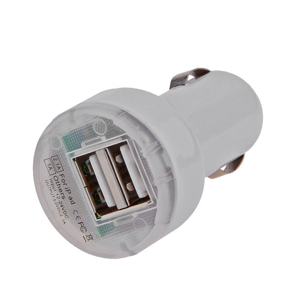Dual USB autolader, 2.1A, wit Dual USB autolader, 2.1A, wit