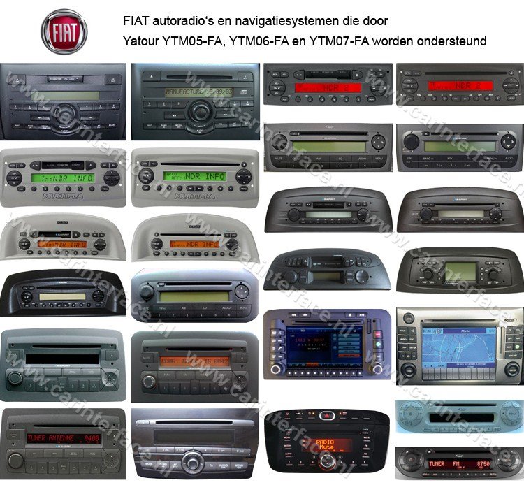 Fiat autoradio's en navigatiesystemen die door Yatour YTM05-FA en YTM06-FA worden ondersteund