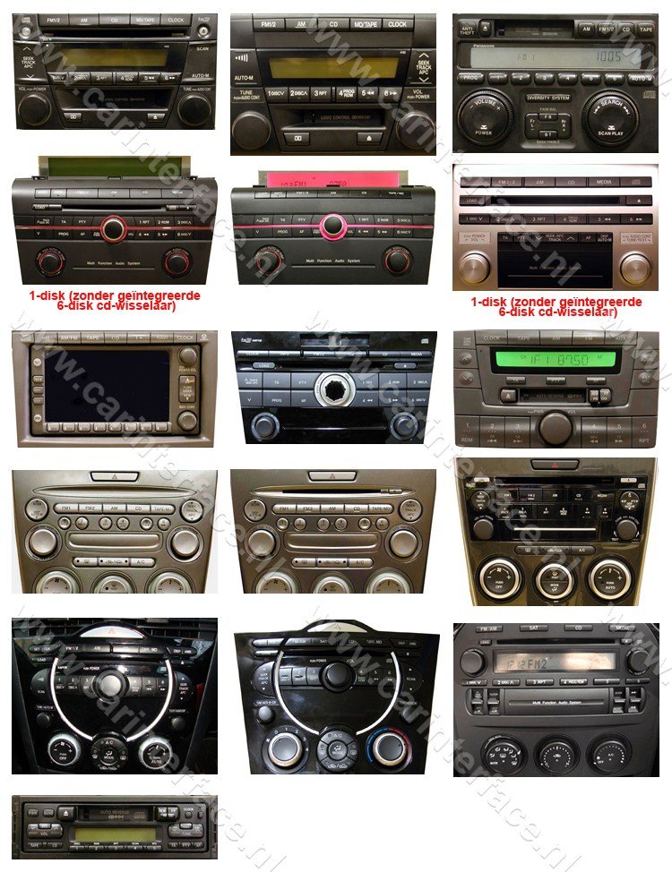 MAZDA autoradio's die door Yatour YTM05-MAZ1, YTM06-MAZ1 en YTM07-MAZ1 worden ondersteund