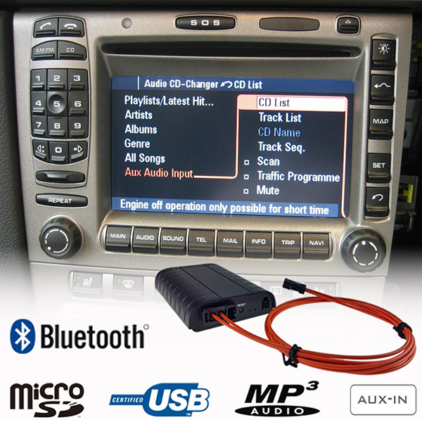 Bluetooth, MP3 USB / MicroSD, AUX ingang, interface adapter voor PCM 2, PCM 2.1, CDR23, CDR24 Porsche radio's Bluetooth, MP3 USB / MicroSD, AUX ingang, interface adapter voor PCM 2, PCM 2.1, CDR23, CDR24 Porsche radio's