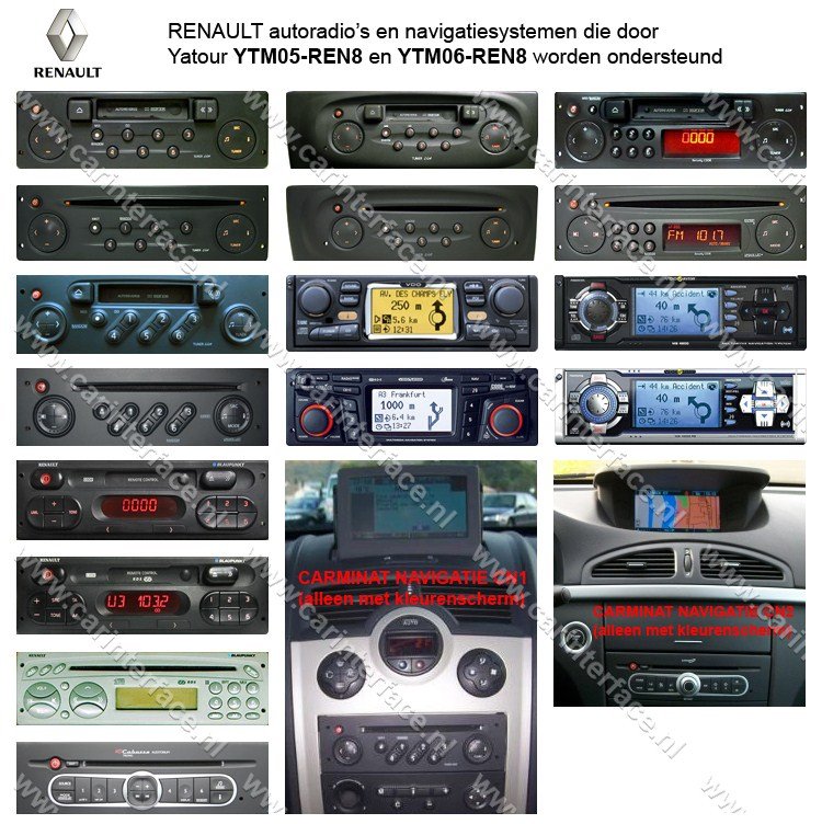 RENAULT car radios and navigation systems supported by Yatour YTM06-REN8