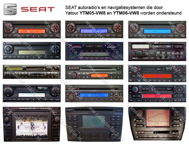 SEAT autoradio's en navigatiesystemen die door Yatour YTM06-VW8 worden ondersteund