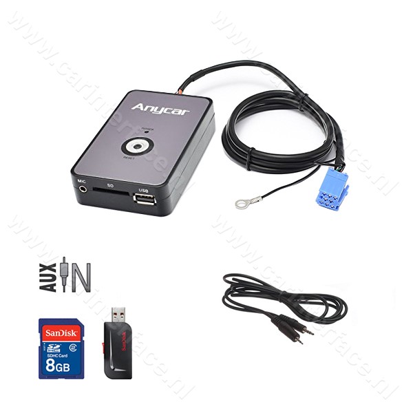 Anycar USB, SD, AUX ingang, MP3 interface adapter voor